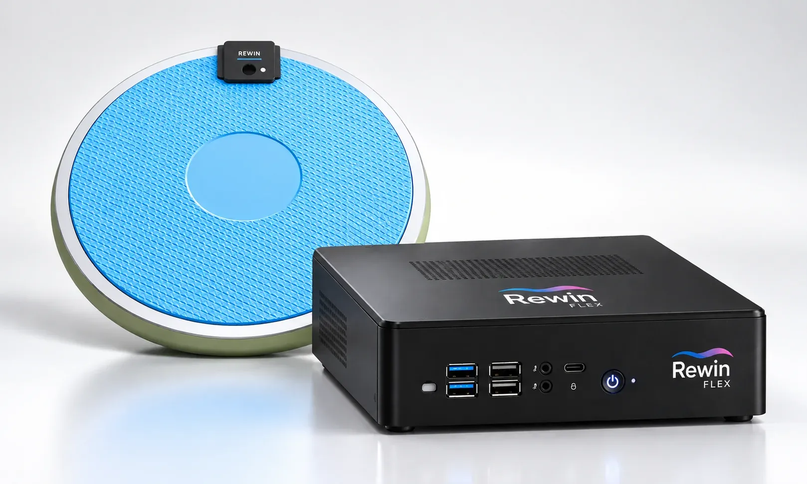 Flex Lite: the Rewin Flex mini PC and sensor wobble board, used with your own screen